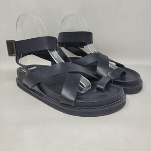 The Bali Tailor Sandals EU38 US7 Black Leather Leni Gladiator Wrap Flat Chunky‎